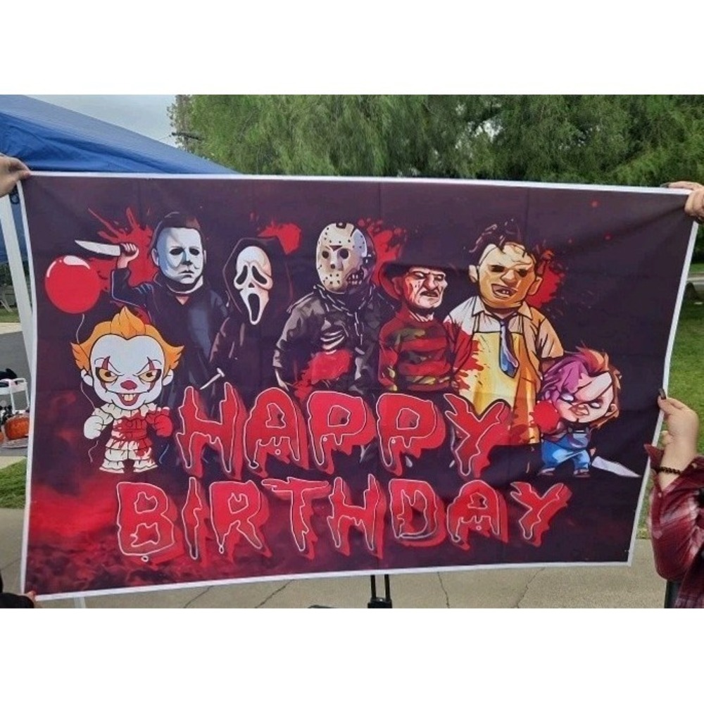 Horror Theme banner Happy Birthday Jason Freddie Chucky 60" X 39"